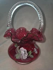 Fenton Red Handpainted Brides Basket