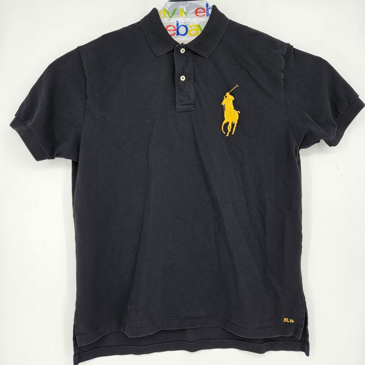 Polo Ralph Lauren Shirt Mens XL Black Gold Big Pony Casual Short