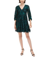 Eliza J Womens Embroidered Mini A-line Dress, Green, 12