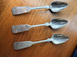 3 HENRY L WEBSTER COIN SILVER SERVING SOUP SPOON 1840 60 Providence RI 8 “