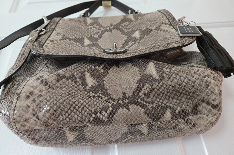 Coach Park Python Brown Beige Large Flap TurnLockBag F24392 Satchel or Shoulder - Image 4 of 4