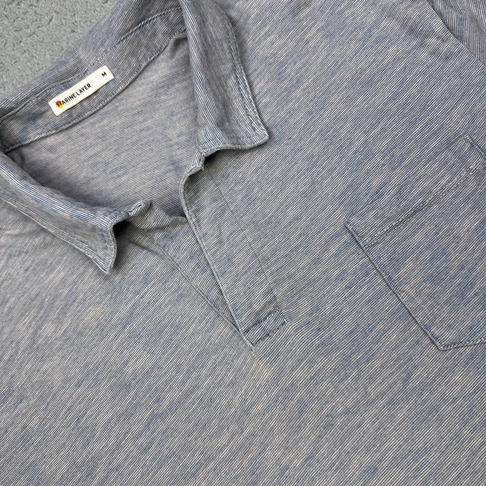 Marine Layer Polo Shirt Mens Medium Gray Heather Chest Pocket Johnny Collar