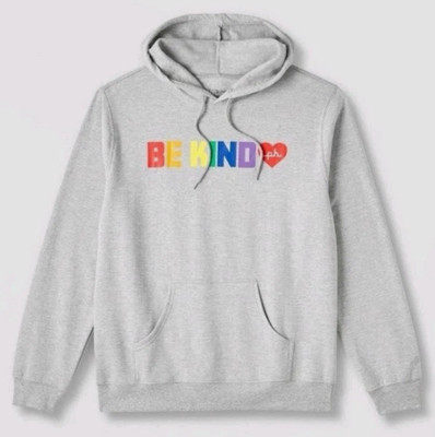 NEW The Phluid Project Adult Rainbow 'Be Kind' Hooded Sweatshirt Gray Size 3X