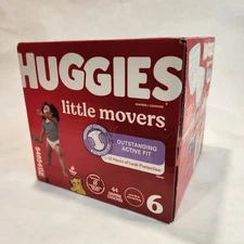 Huggies Little Movers Size 6 Diapers 44 Count Leak Free Toddler Diapers *NEW*