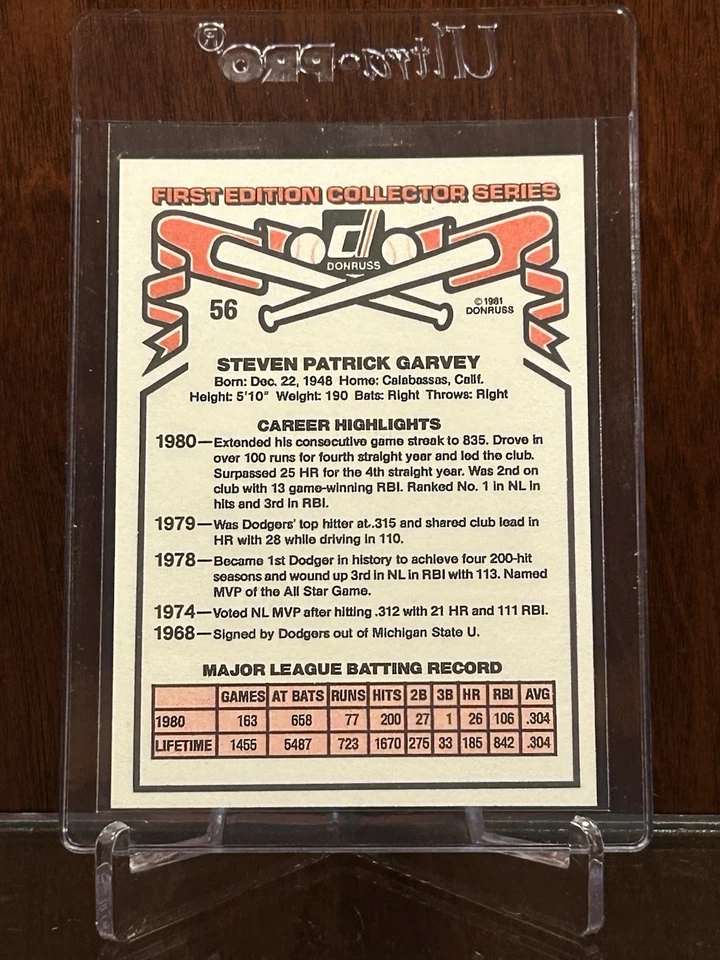 1981 Donruss - Steve Garvey #56 Surpassed 25 HR on Back NM-MT or Better - Image 2 of 2