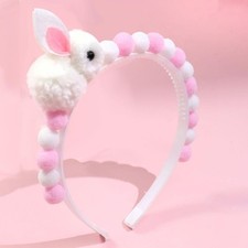 Cute Bunny Ear Fur Ball Headband Soft Hair Accessory for Girls Kids Daily Wear