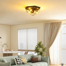 HOMCOM Lampada da Soffitto Stile Industriale con 3 Attacchi E27 Nero e Oro