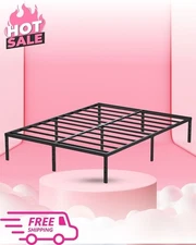 Queen 14” Metal Bed Frame, Heavy Duty 3000 lb, No Box Spring, Black