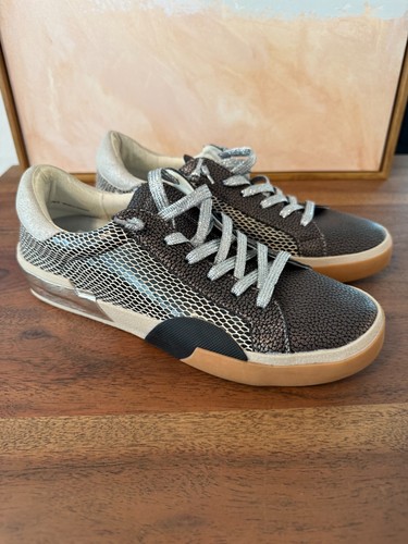 Dolce Vita Zina Sneakers Women’s Size 9 Metallic Silver Black Snake Leather