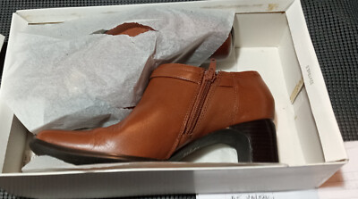   AJ Valenci Med Heel Side Zip Ankle Boots sz 7m CognacLeather MINTY