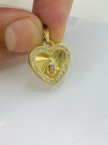 14k Gold F Womens Heart Virgen de Guadalupe Pendant Charm 19x18mm Dije Guadalupe - Picture 2 of 5
