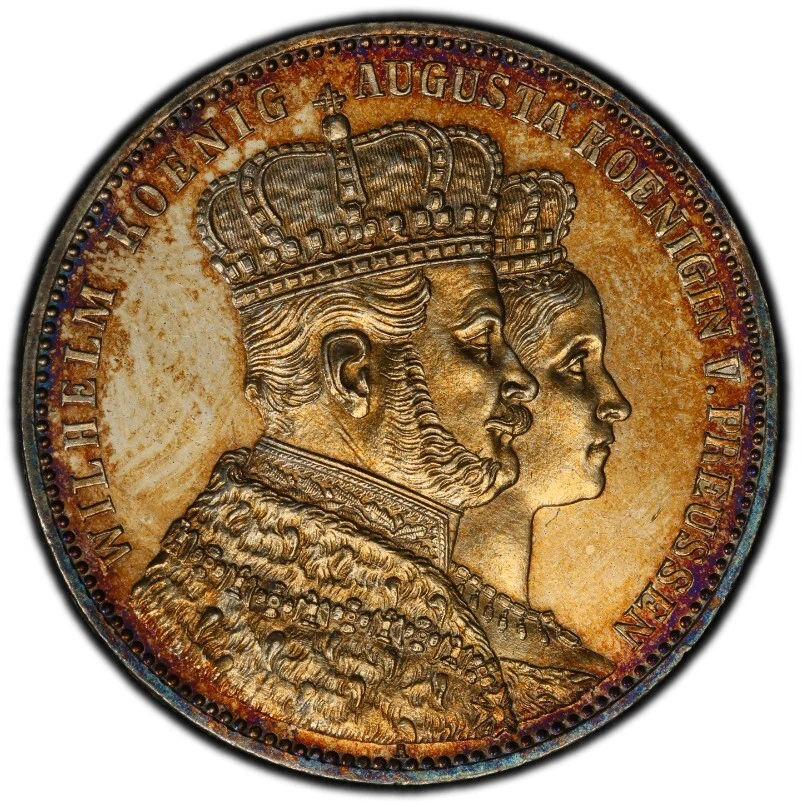 Prussia 1 Thaler 1861 Silver Coin Unc Coronation Germany Colorful Patina - Image 2 of 4