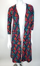 New Lularoe Sarah Cardigan Duster XS Triangle Print Red Teal Black Yellow
