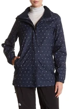 NWT WOMENS THE NORTH FACE RESOLVE HOODED MESH LINED NAVY BLUE PRINT COAT JACKET