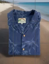 Paradise Found Hawaiian Button Up Rayon Shirt Mens Sz 2XL Blue Leaves EUC