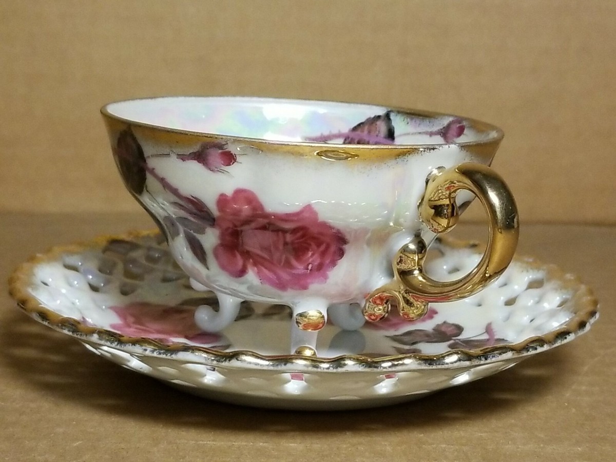 Royal Sealy China Tea Cup and Saucer Pink Flower Rose Gold Trim 3