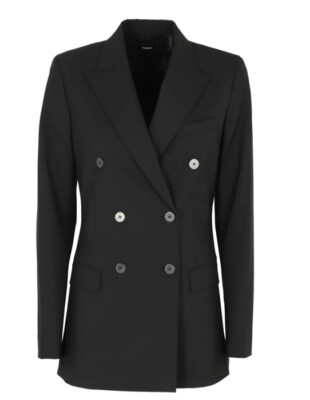 Theory Double Breasted Tailor Black Good Wool Blazer Classic Theory Double Breasted Tailor Black Good Wool Blazer Classic