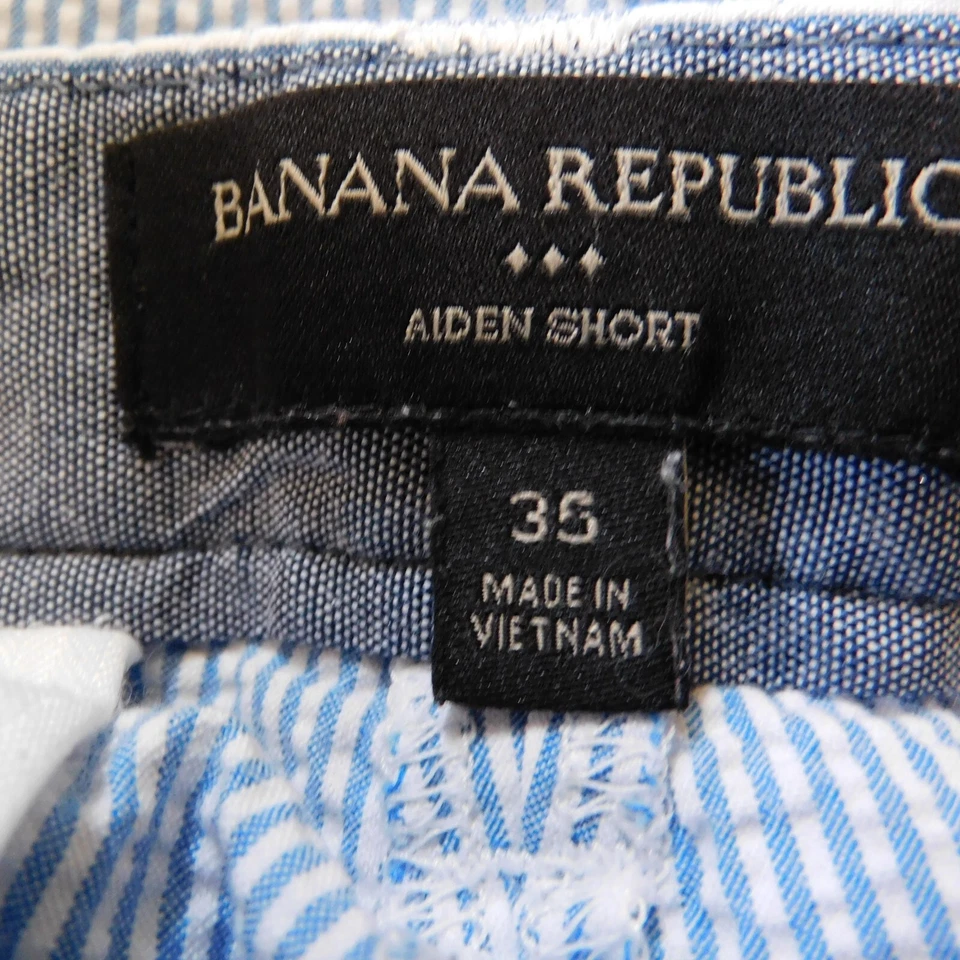 Banana Republic Aiden 35 Seersucker Chino Shorts Blue White Stripe Preppy - Image 4 of 4