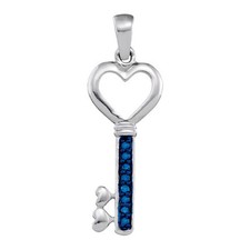 GENUINE 1/20 CARAT BLUE DIAMOND,10K WHITE GOLD KEY,HEART SHAPE-PENDANT,CHARM