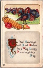 1919 Thanksgiving Embossed Postcard Turkeys C...