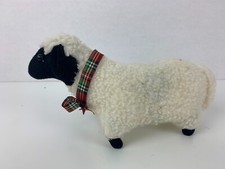 Primitive Wool Sheep Lamb Figure Plaid Ribbon Shake Makes Noise 11"x6.5" Vintage