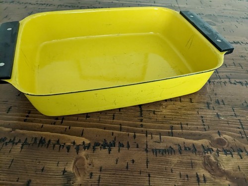 Vintage MCM Cathrineholm Norway Yellow Enamel Viking Casserole Baking Pan - Picture 6 of 10