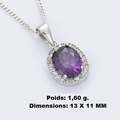 Boucles D'oreilles Pendantes Dormeuses 25mm - Argent 925 Rhodié - Améthyste 6mm - Neuf