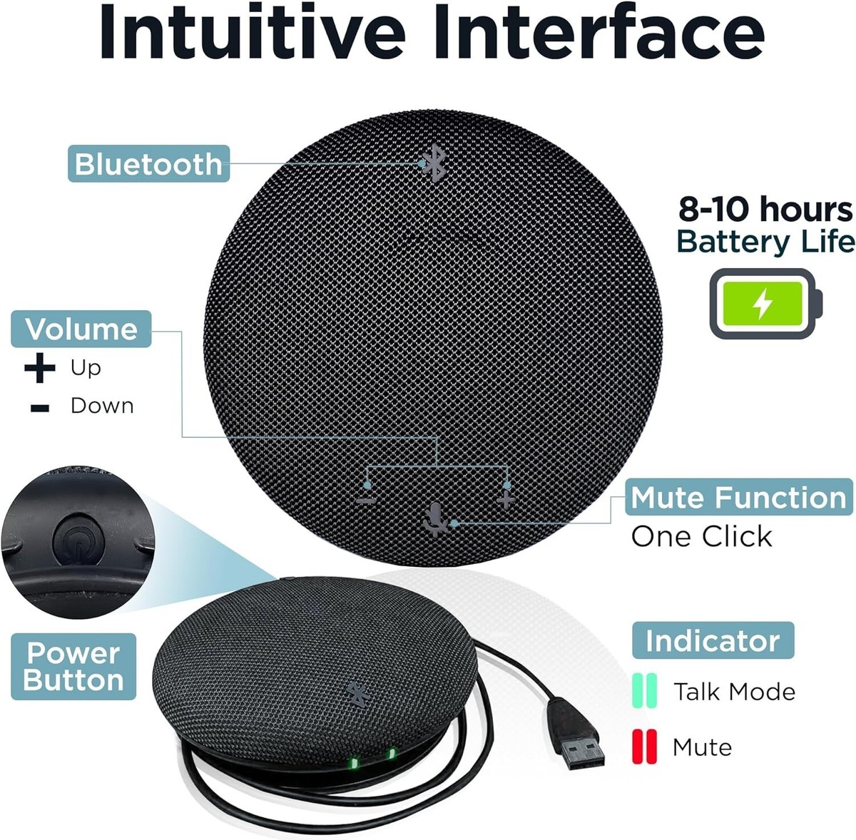 Bluetooth Conference Speaker With Omnidirectional Microphone - 360° Voice Pickup, Noise Canceling, USB & Wireless For Calls