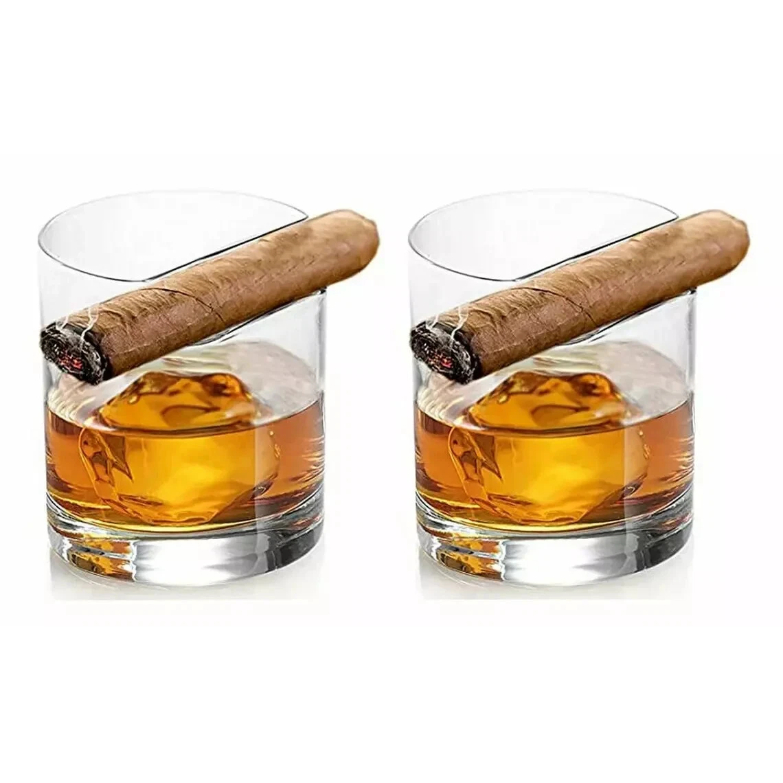 SET OF TWO CIGAR HOLDER WHISKEY GLASSES