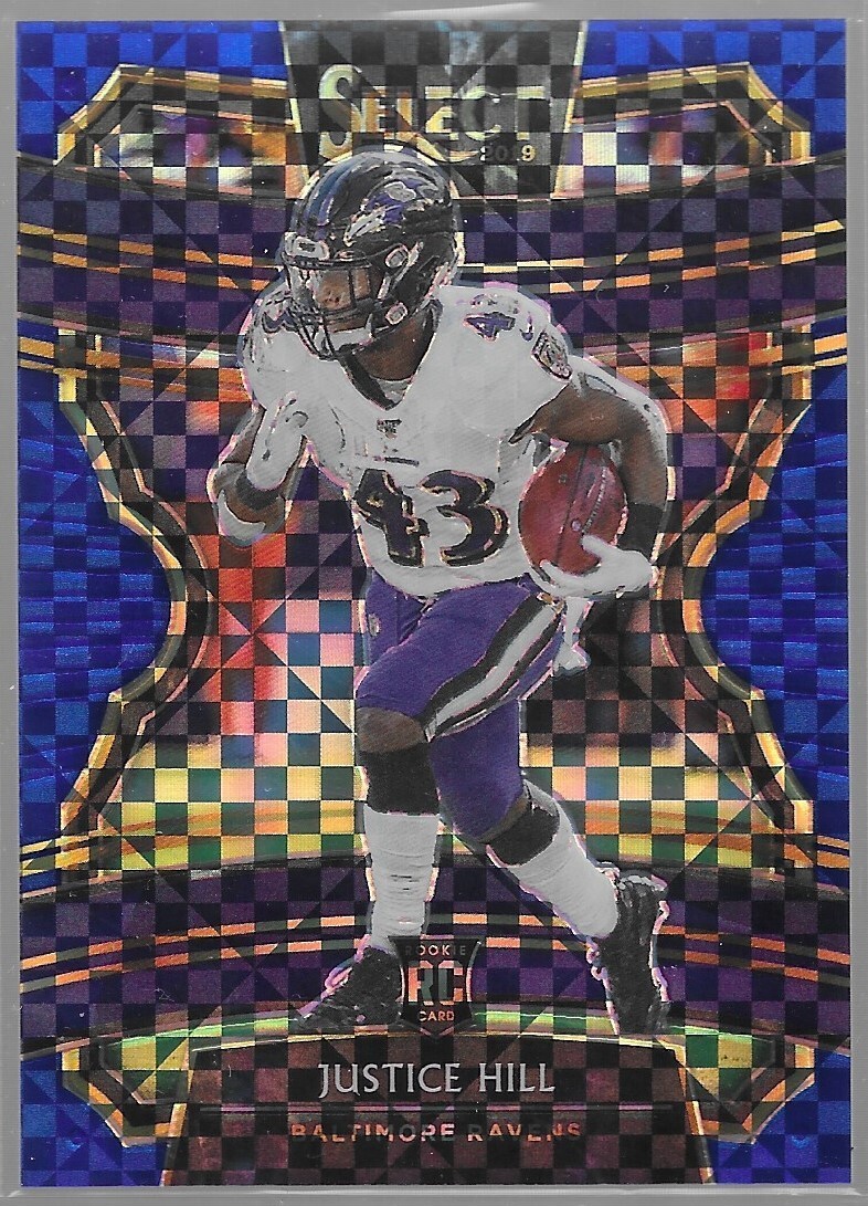 2019 Panini Select Justice Hill #28 Blue Prizm /175 Baltimore Ravens