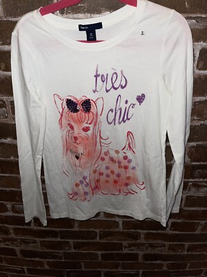NWT GAP KIDS GIRLS 8 JEWEL BOX LINE TRES CHIC DOG TEE T LONG SLEEVED GRAPHIC