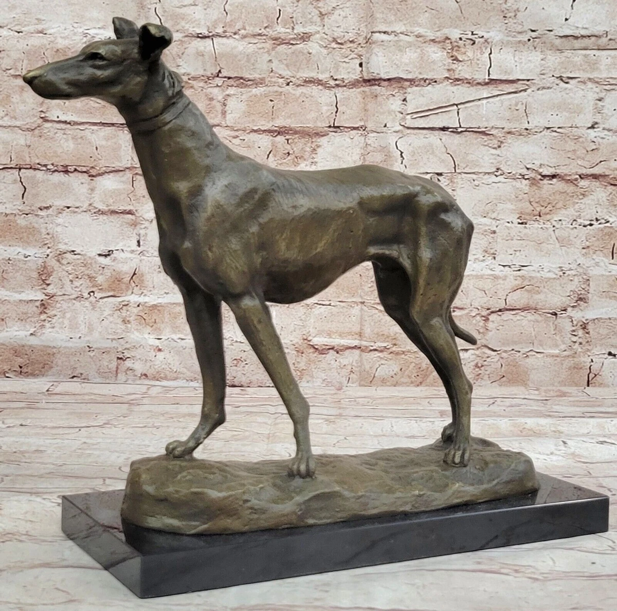 Handcrafted Detailed Greyhound Dog Bronze Sculpture Figurine