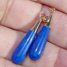 Quality 14K GF / SS 30mm Natural Lapis Lazuli Teardrop Earings Jackets Multiuse