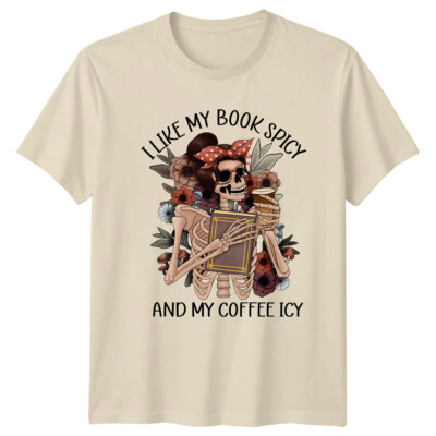 Spicy Book Icy Coffee Skelett Leser Grafik T-Shirt