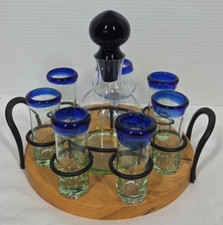 Juego de vajilla vasos de chupito de tequila azul, vidrio Sniftner y jarra en carrito 0613
