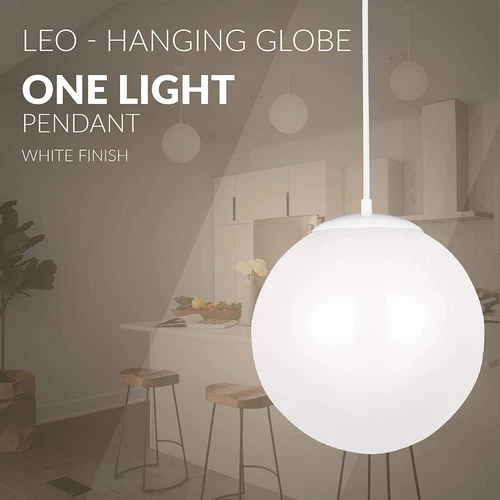 6024-15 Leo Globe Pendant Hanging Modern Fixture, One - Light, White - Picture 6 of 7
