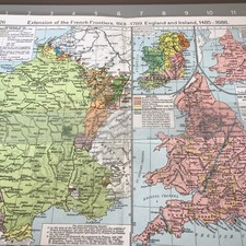 French Frontiers 1601-1766 British isles 1603-1688 1950's vintage Map Folded Wal