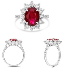 LARGE 4.79CT DIAMOND & AAA RUBY PLATINUM 3D OVAL & ROUND PRINCESS DIANA RING