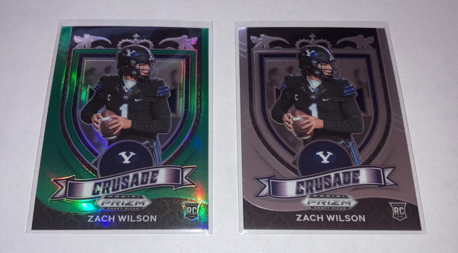 2021 Panini Prizm Draft Picks ZACH WILSON CRUSADE Green Card and Base #168 RC