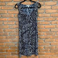 Ann Taylor LOFT Paisley Print Sleeveless Sweetheart Neck Midi Dress Navy Size 4
