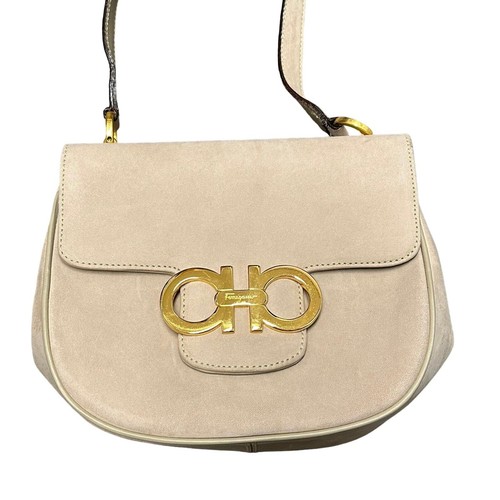 Salvatore Ferragamo Gancini Beige Suede Crossbody Handbag - Picture 2 of 10