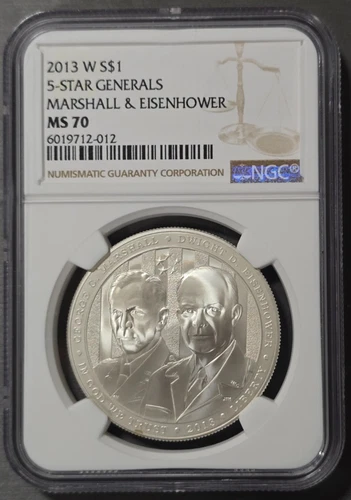 2013-W  5-Star Generals Marshall & Eisenhower $1 Silver Dollar NGC MS70 (889)