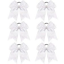 White Large Cheer Bows Ponytail Holder Rhinestones Elastic Tie Cheerleading