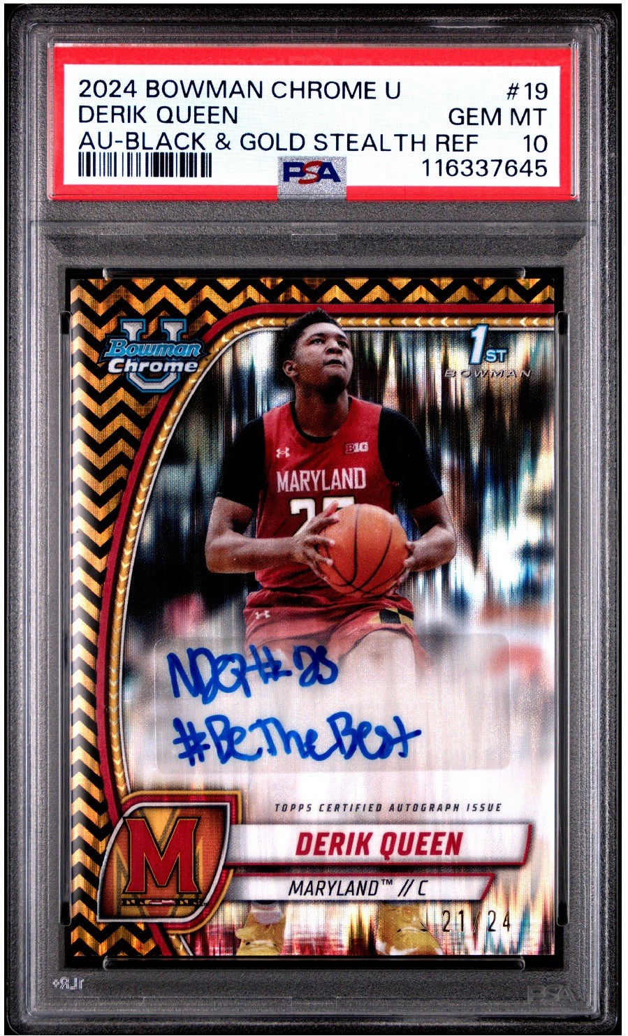 2024-25 Bowman U Chrome Derik Queen 1st Auto Black & Gold Stealth /24 PSA 10 Gem