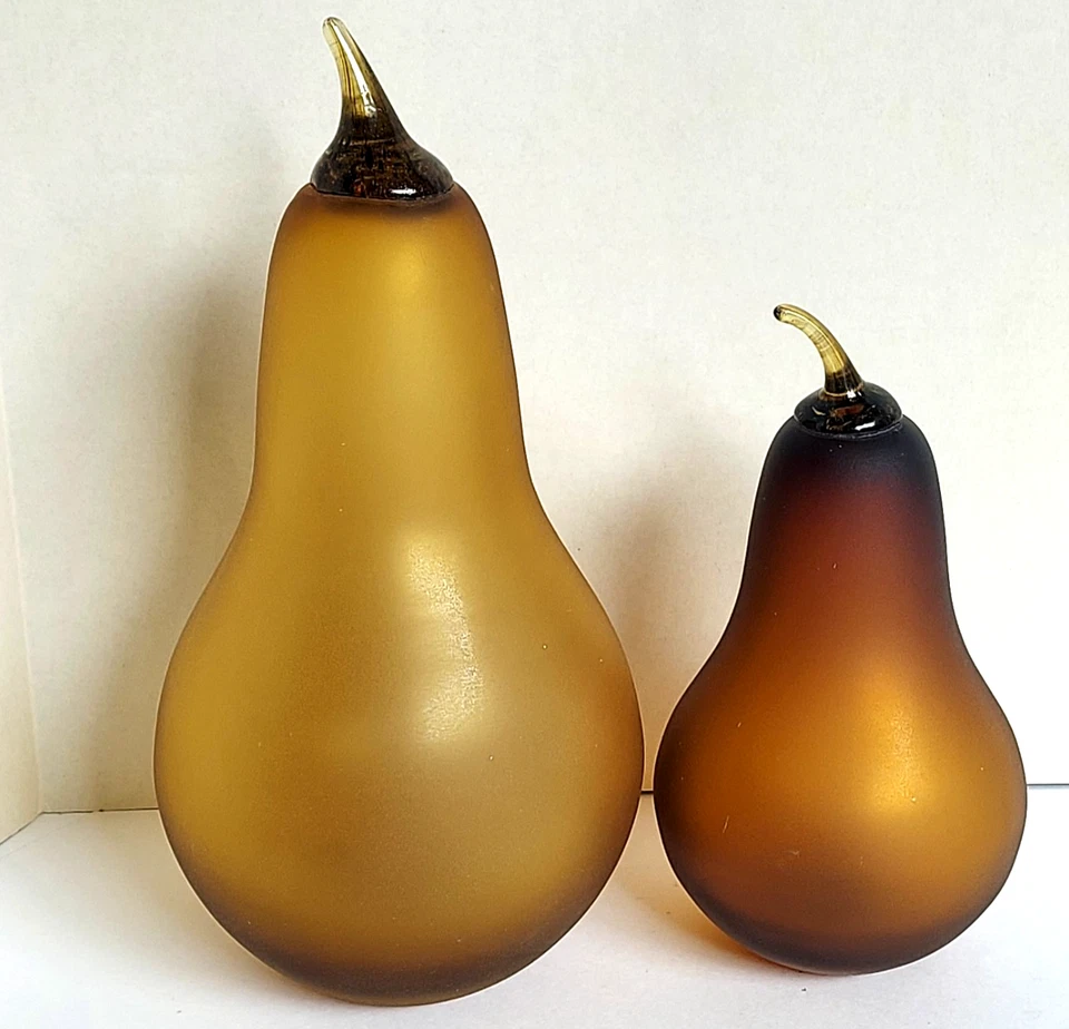 VINTAGE MCM Blenko Frosted art Glass Pear set Fruit Decor amber brown - Image 4 of 4
