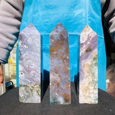 3-Piece Natural Moss Agate Columns Crystal Pillars reiki healing 4.9LB