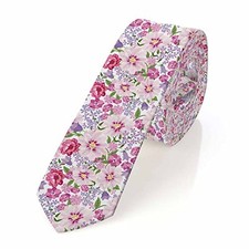 White Floral Mens Tie Botanical Romantic Printed Floral Pink Purple Floral