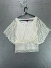Elle Womens Mesh Overlay Dolman Sleeves Lace Batwing Blouse Off White Size S