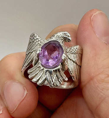 Amethyst .925 Silber RING Statement Biker Americana Adler Gr. 8,5 schön SIEHE VIDEO