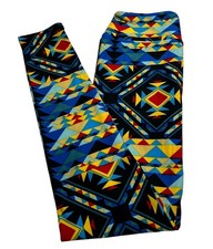 LuLaRoe Leggings OS One Size BLACK Colorful Aztec Chevron Geometric SOFT Stretch